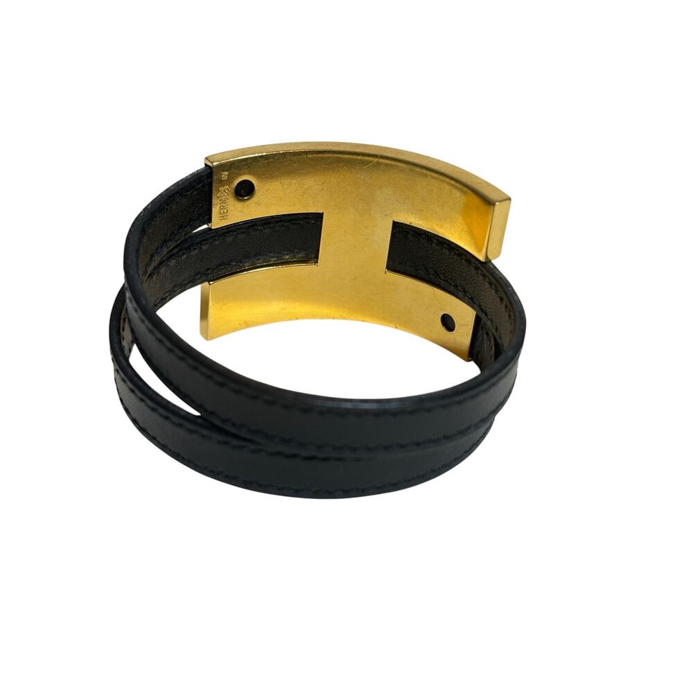 Hermes Pousse Pousse Adjustable Black Leather H Bracelet Gold Hardware - Picture 2 of 4